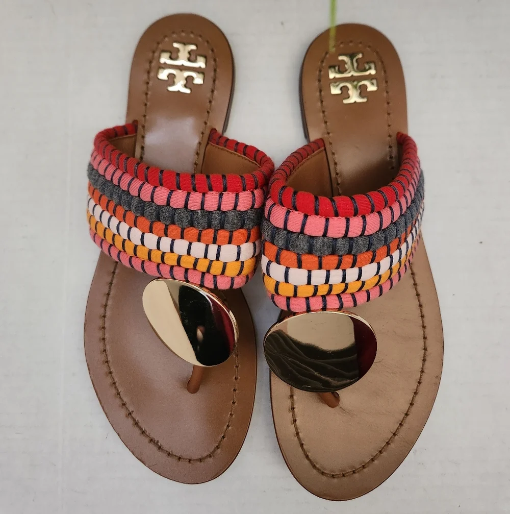 Tory Burch Patos Red Gold Disk Sz 5.5M Women's Multicolor Sandals Slippers Flats
